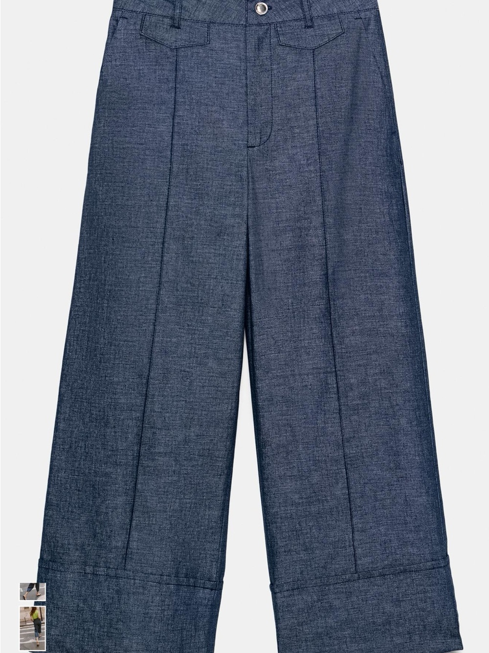 Zara Wide-Leg Chambray Crop Shorts in Deep Blue